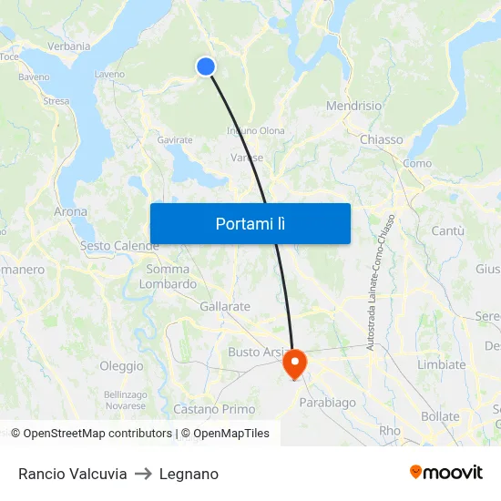 Rancio Valcuvia to Legnano map