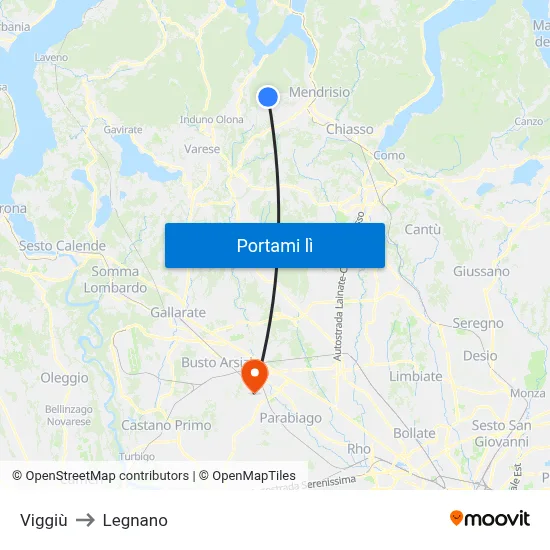 Viggiù to Legnano map