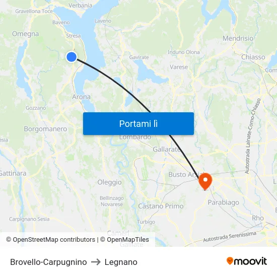 Brovello-Carpugnino to Legnano map