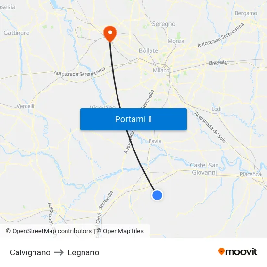 Calvignano to Legnano map