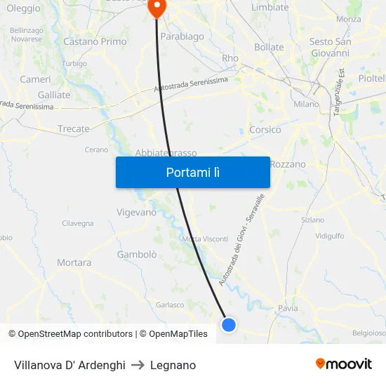 Villanova D' Ardenghi to Legnano map