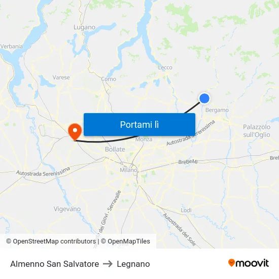 Almenno San Salvatore to Legnano map