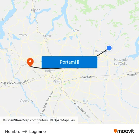 Nembro to Legnano map