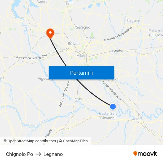 Chignolo Po to Legnano map