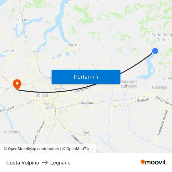 Costa Volpino to Legnano map