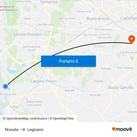 Nosate to Legnano map
