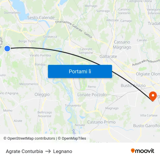 Agrate Conturbia to Legnano map