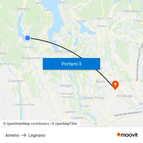 Ameno to Legnano map