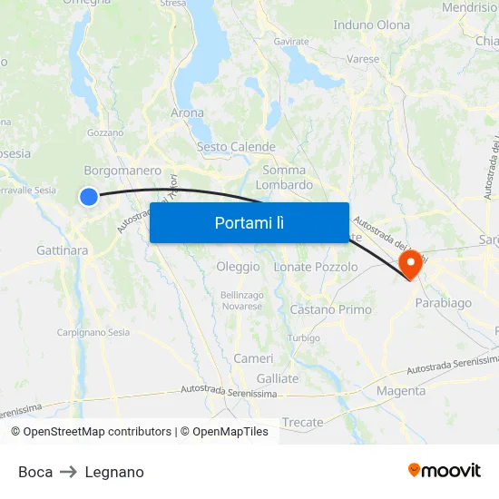 Boca to Legnano map