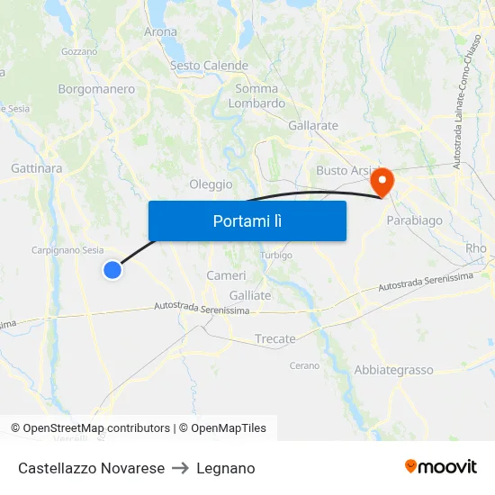 Castellazzo Novarese to Legnano map