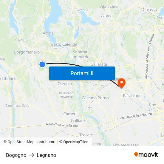 Bogogno to Legnano map