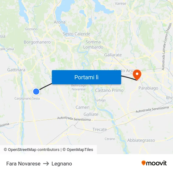 Fara Novarese to Legnano map