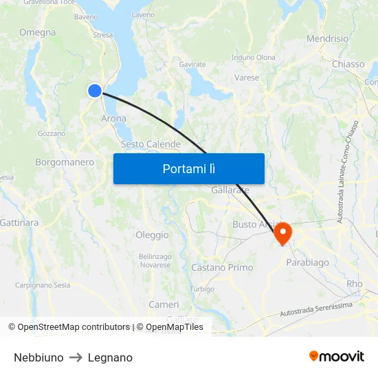 Nebbiuno to Legnano map