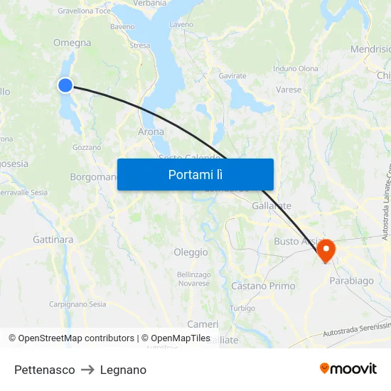 Pettenasco to Legnano map