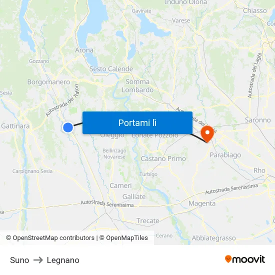 Suno to Legnano map