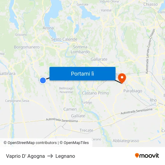 Vaprio D' Agogna to Legnano map