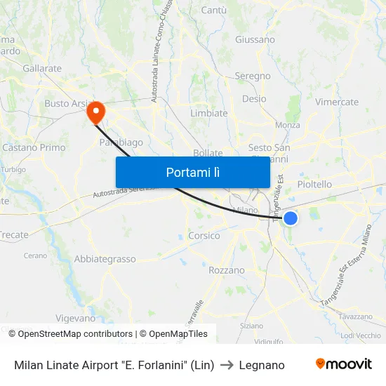 Milan Linate Airport "E. Forlanini" (Lin) to Legnano map