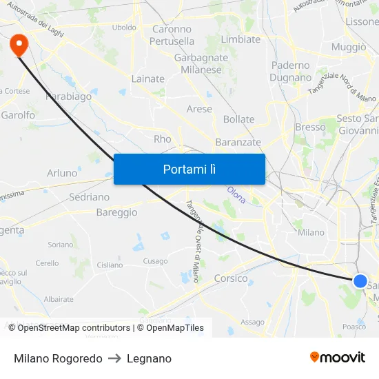 Milano Rogoredo to Legnano map