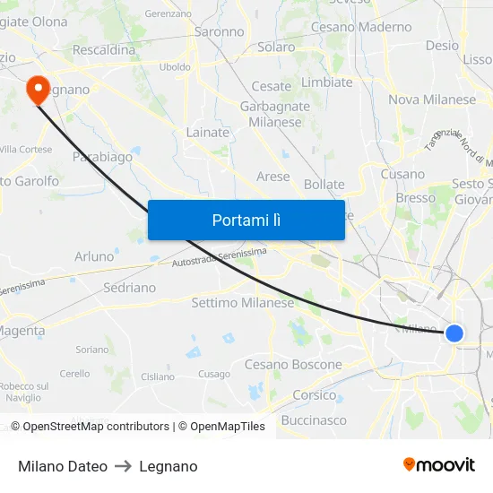 Milano Dateo to Legnano map