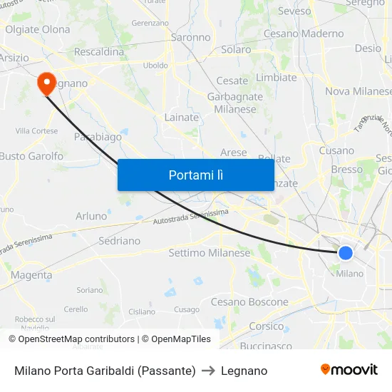 Milano Porta Garibaldi (Passante) to Legnano map