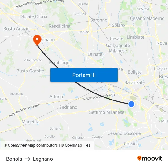 Bonola to Legnano map