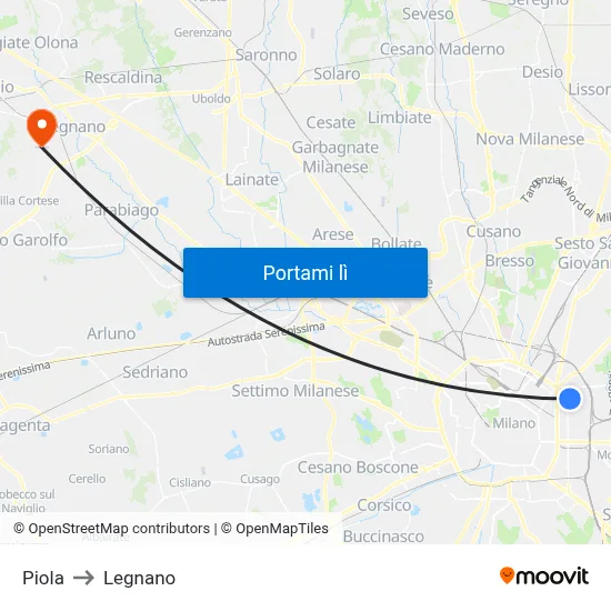 Piola to Legnano map