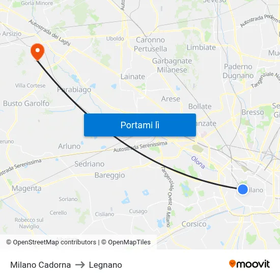 Milano Cadorna to Legnano map