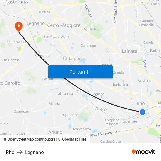 Rho to Legnano map