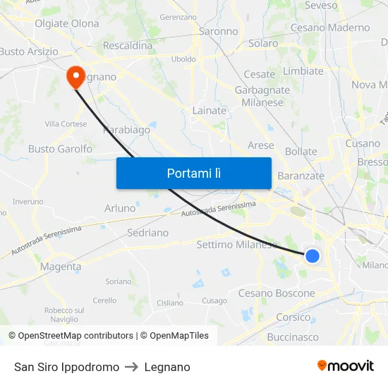 San Siro Ippodromo to Legnano map