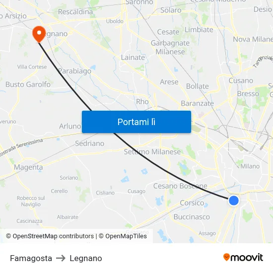 Famagosta to Legnano map