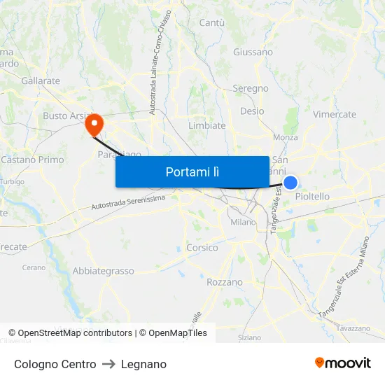 Cologno Centro to Legnano map
