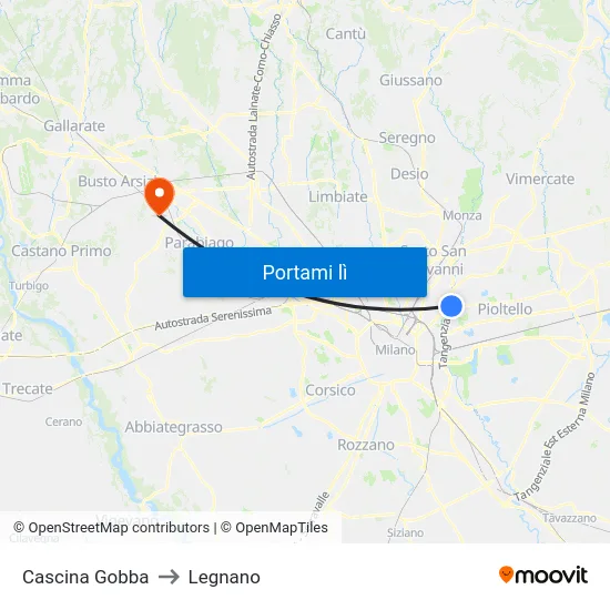 Cascina Gobba to Legnano map