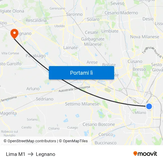 Lima M1 to Legnano map
