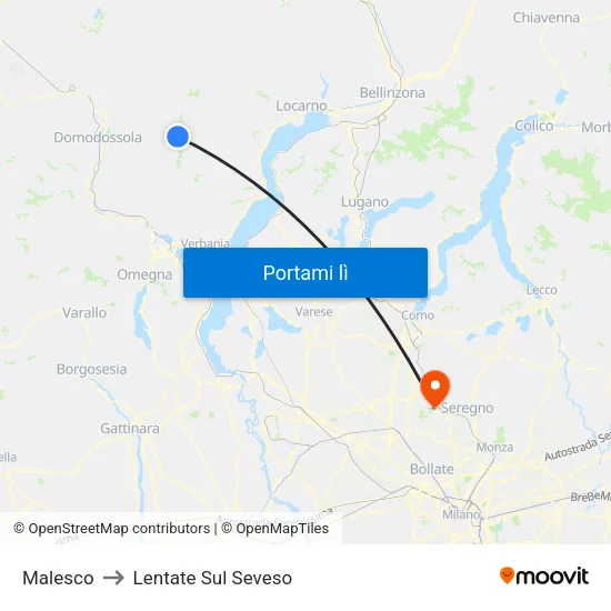 Malesco to Lentate Sul Seveso map