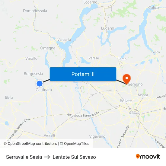Serravalle Sesia to Lentate Sul Seveso map