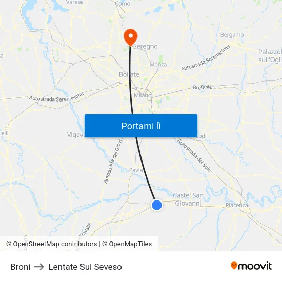 Broni to Lentate Sul Seveso map