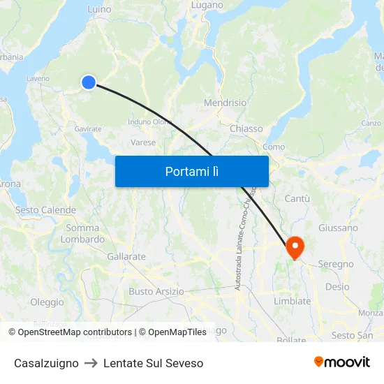 Casalzuigno to Lentate Sul Seveso map