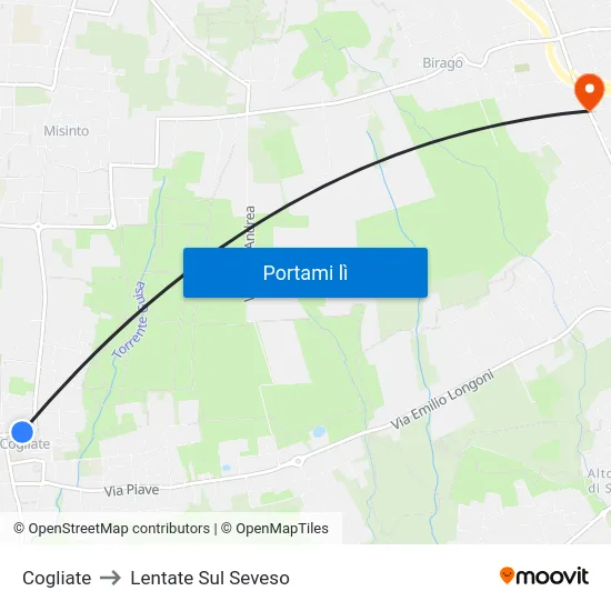 Cogliate to Lentate Sul Seveso map