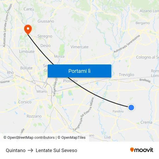 Quintano to Lentate Sul Seveso map