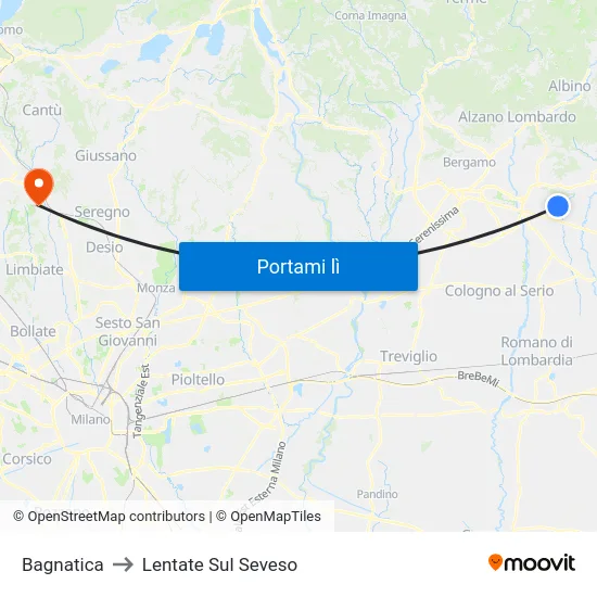 Bagnatica to Lentate Sul Seveso map