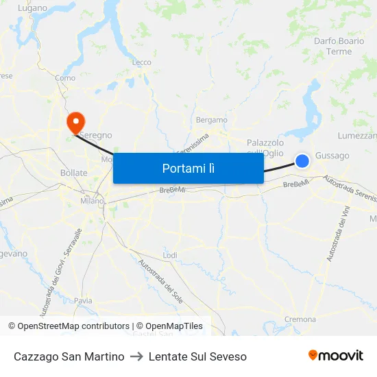 Cazzago San Martino to Lentate Sul Seveso map