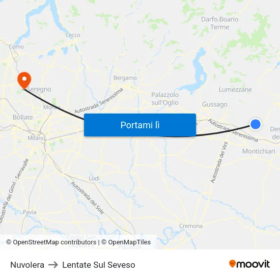 Nuvolera to Lentate Sul Seveso map