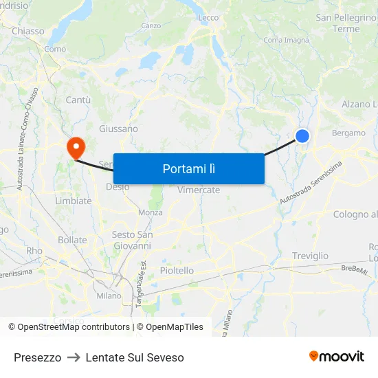 Presezzo to Lentate Sul Seveso map