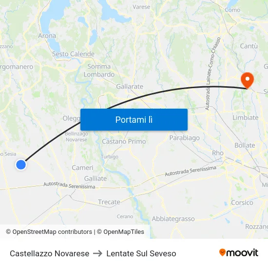 Castellazzo Novarese to Lentate Sul Seveso map