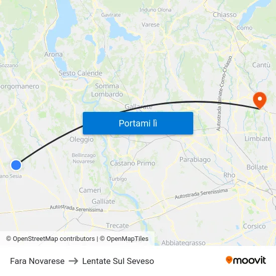 Fara Novarese to Lentate Sul Seveso map