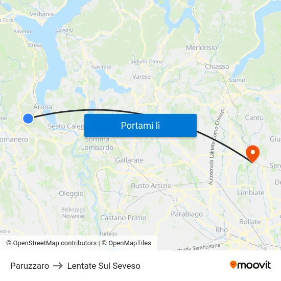 Paruzzaro to Lentate Sul Seveso map