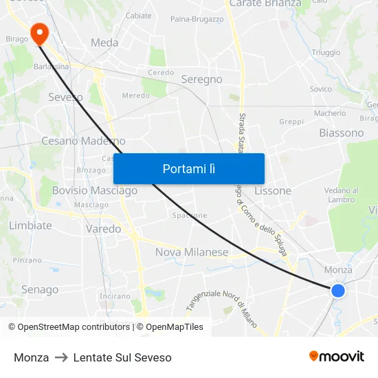 Monza to Lentate Sul Seveso map