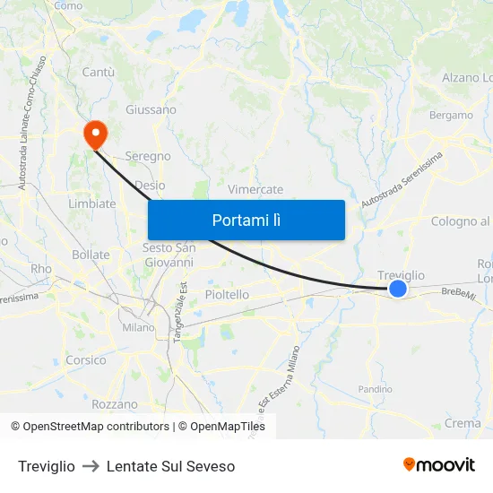Treviglio to Lentate Sul Seveso map
