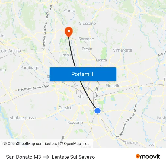 San Donato M3 to Lentate Sul Seveso map