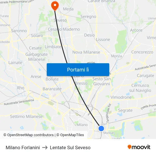 Milano Forlanini to Lentate Sul Seveso map